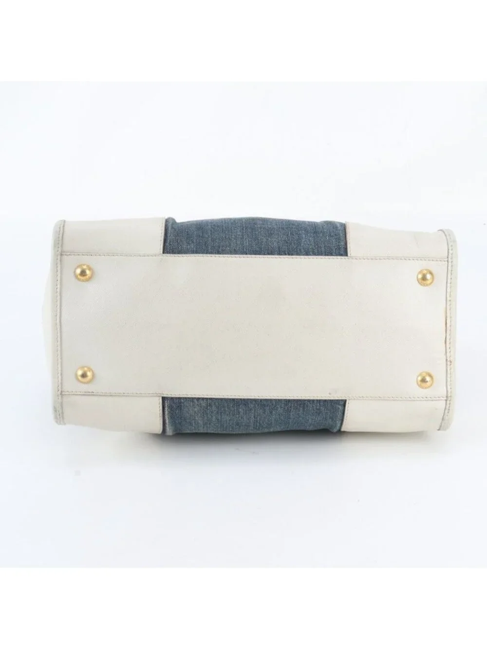 Prada Saffiano Leather Denim Triangle Logo Tote Shoulder Hand